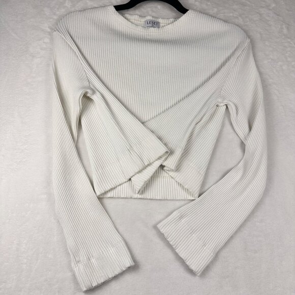 LESET Women's Ali Ribbed-knit Cropped Top In Ivory size XS Soft Stretch Luxe Top - Picture 7 of 9